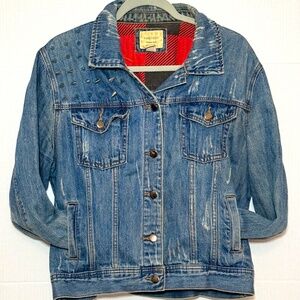 Forever 21 Denim/ Jean Jacket W/Spikes & Distressed Back